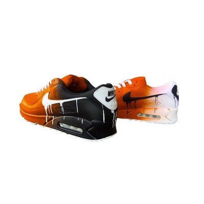 Custom Nike Air Max 90 Sneakers Orange / Handmade Painted / Dripped / 1 of 1 Art