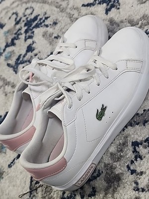Lacoste girls Sneakers Lace Up Tennis Shoes White/ Pink size 4