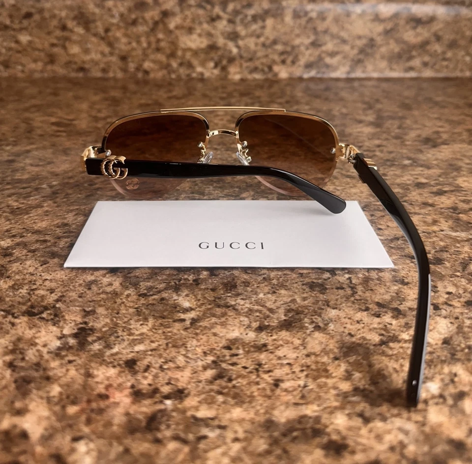 Gucci GG1220S Sunglasses Black Brown Pink Gold Frame Ships Same Day - Image 2 of 4