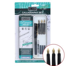 Calligraphy Pens Set with 3 Cartridges & Gold Plated Nibs Black Beginners Pens