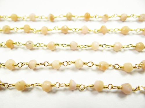 4 mm CADENA DE ESLABONES DE PIEDRA GEMA CHAPADA EN ORO ROSA NATURAL DE ÓPALO 35 - Imagen 2 de 2
