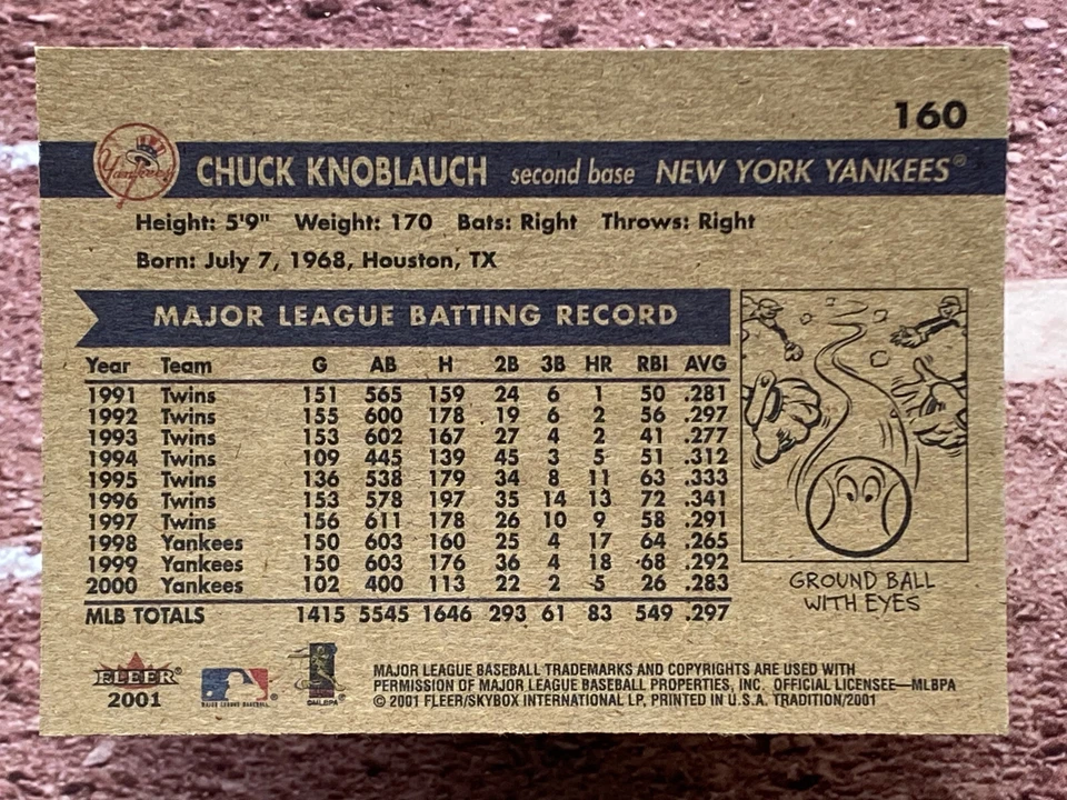 2001 Fleer Tradition Chuck Knoblauch #160 New York Yankees - Image 2 of 2