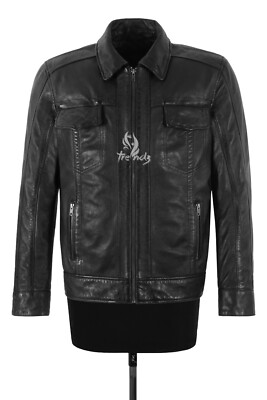 Herren schwarz Echtleder klassische Passform Levi's inspirierte Bügeljacke