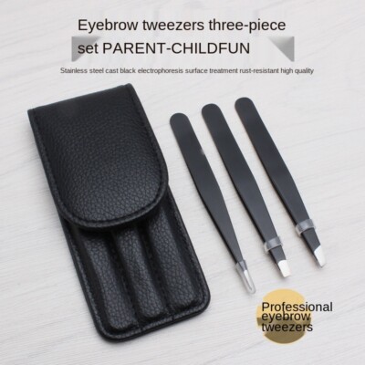 Pinzetten Set 3-teilig Profi Edelstahl Augenbrauen Haar Zupfer + Etui