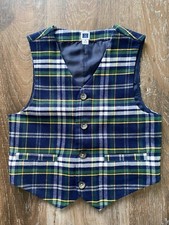 JANIE and JACK Navy Blue Tartan Plaid V-Neck Buttoned Formal Vest Boy's size 5 
