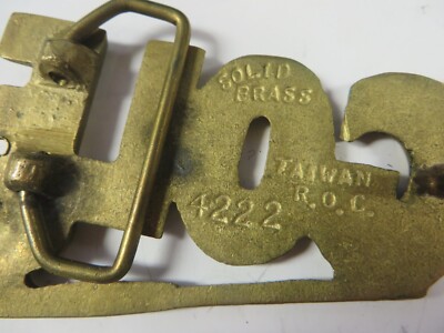Vintage 70s Brass Belt Buckle Golf Word Art Club Ball Novelty Metal Taiwan Vintage GOLF WORD ART Belt Buckle Brass R.O.C. Golfing Golf  main image 4