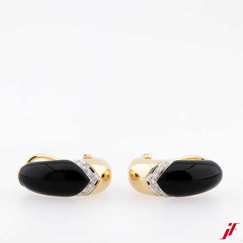Earrings 14K/585 Yellow Gold Onyx Diamonds 0,15ct - Value