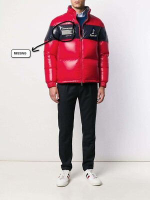 NO CUSTOMS TAX) MONCLER Gary red & navy hooded quilted down puffer
