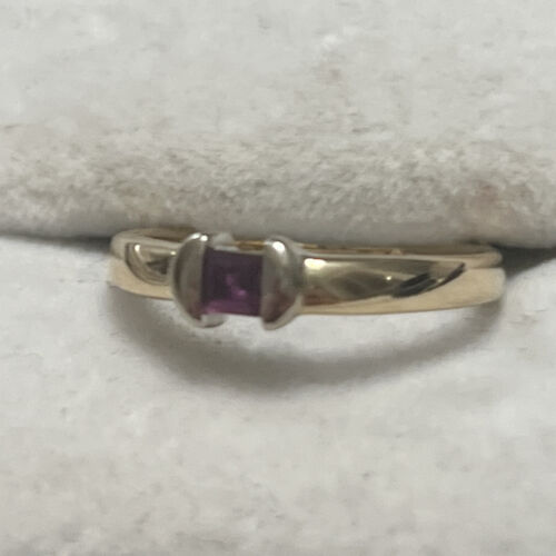 14k Gold Square Cut Rubin halbe Einfassung Solitär Versprechen Ring 6,25 2,5 g - Bild 2 von 6