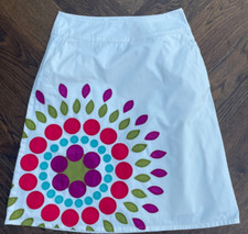 Gorgeous Boden Cream Fun A-Line Skirt Size 8R with colourful embroidered accents