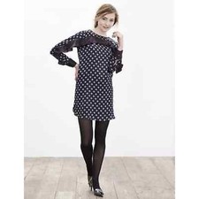 Banana Republic 100% Silk Foulard Shift Dress Long Sleeve Navy Blue Ruffle Sz 4