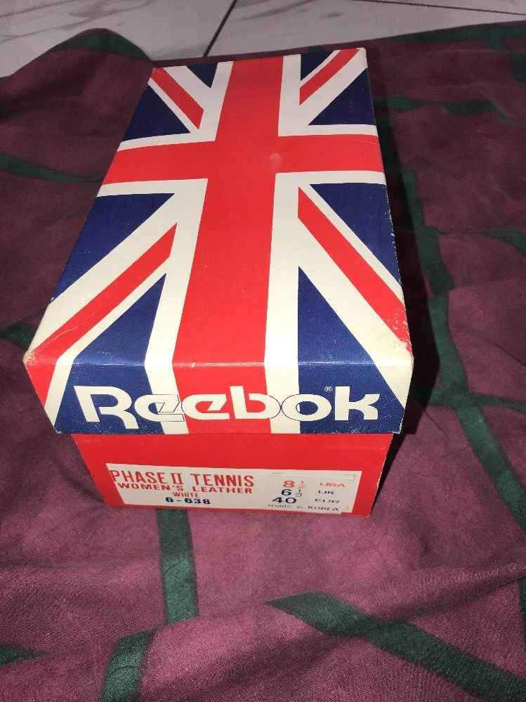 Vintage Empty Reebok Shoe Box Women s Phase II UK flag Logo Tennis