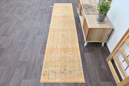 Vintage Turkish Runner Rug 2x9ft ORANGE Handmade Anatolian Oushak Hallway Wool
