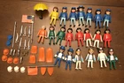 1974 Vintage Lot of 21 Geobra Playmobile Figurines Hats Scarves Weapons Flags
