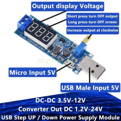 DC-DC 5V to 1.2V~24V USB Step UP Down Boost Buck Adjustable Power Supply Module