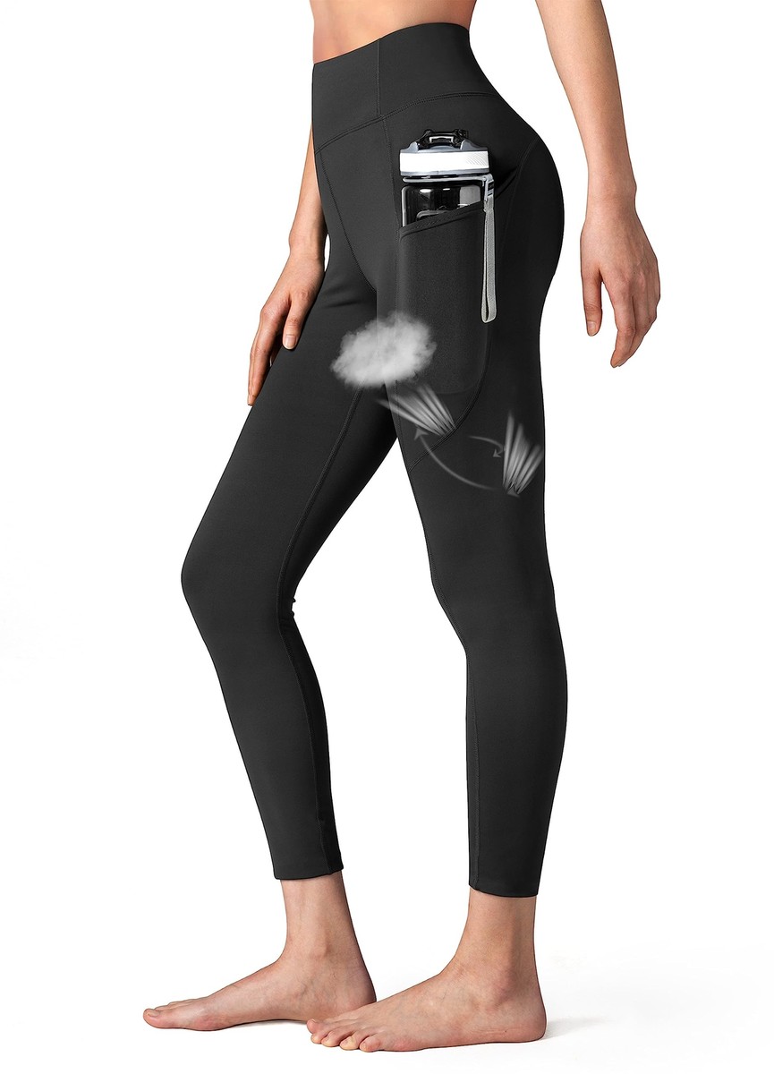 LUNA Black Small High Waist Leggings Soft Yoga Pants Pockets 25