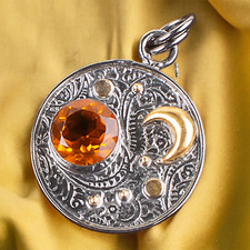 Natural Citrine Gemstone Handmade Jewelry 925 Sterling Silver Pendant 1.3" FH