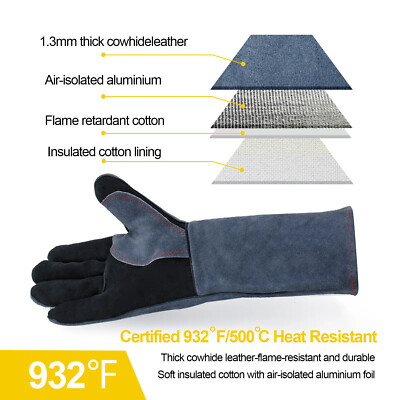 14 Welder Gloves Welding Gloves Heat Resistant Gloves Oven Protect Black HITBOX