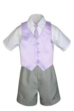 4pc Baby Boys Toddler Formal Lt Gray Shorts Pick color Vest Long Tie on your own
