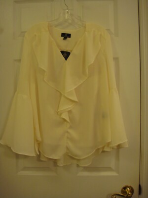 Women's Curations Shear Ivory Ruffled Dressy Blouse with Camisole Size M NEW