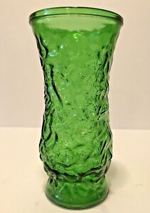 Vintage Pair of Tall Emerald Green Glass Vases