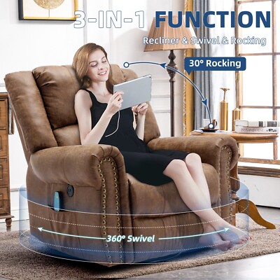 360° Manual Swivel Recliner Chairs Rocking Recliner Chair with Massage and Heat