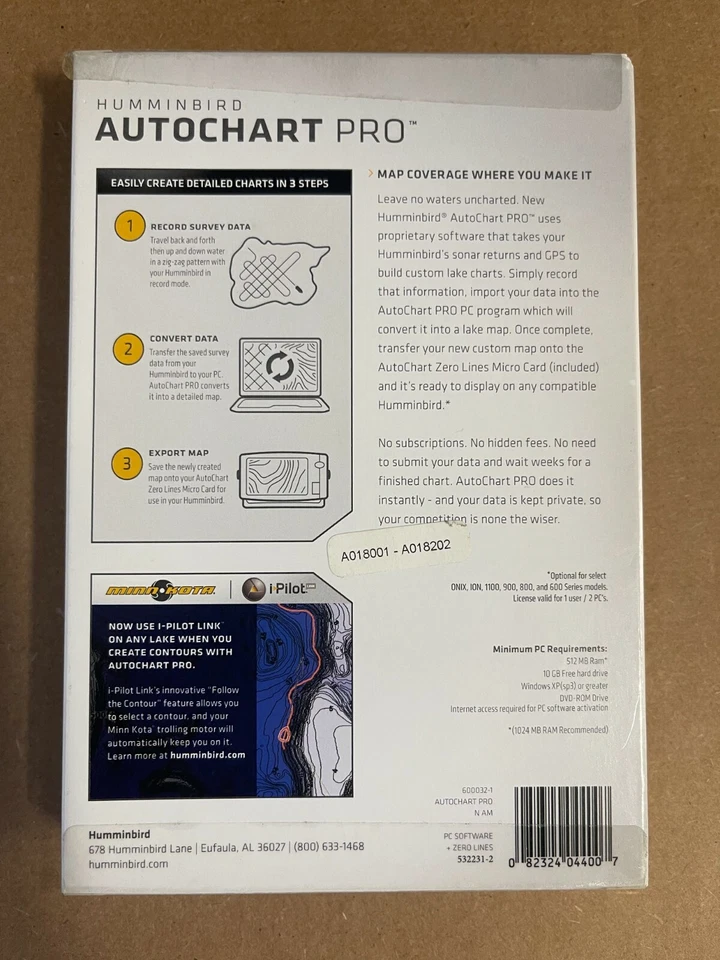 Humminbird AutoChart PRO DVD PC Mapping Software w/Zero Lines Map Card 600032-1 - Image 2 of 2