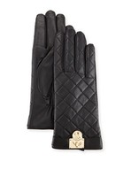 Michael Kors Women's Black Leather Gold Padlock Gloves Size Large $98 Michael Kors Women's Black Leather Gold Padlock Gloves Size Large $98