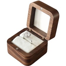Walnut Ring Box for Proposal Ceremony 1 Slots,Small Square Solid Wood Single ...