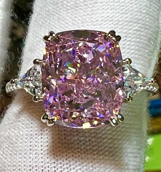 6 Ct Certified Cushion Cut Natural Pink Diamond Ring VVS1 White Gold Finish