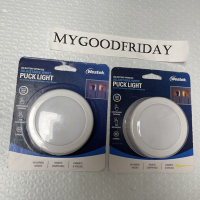 Amertac White Battery Powered LED ADjustable Puck 80 Lm Light (pack Of 2)