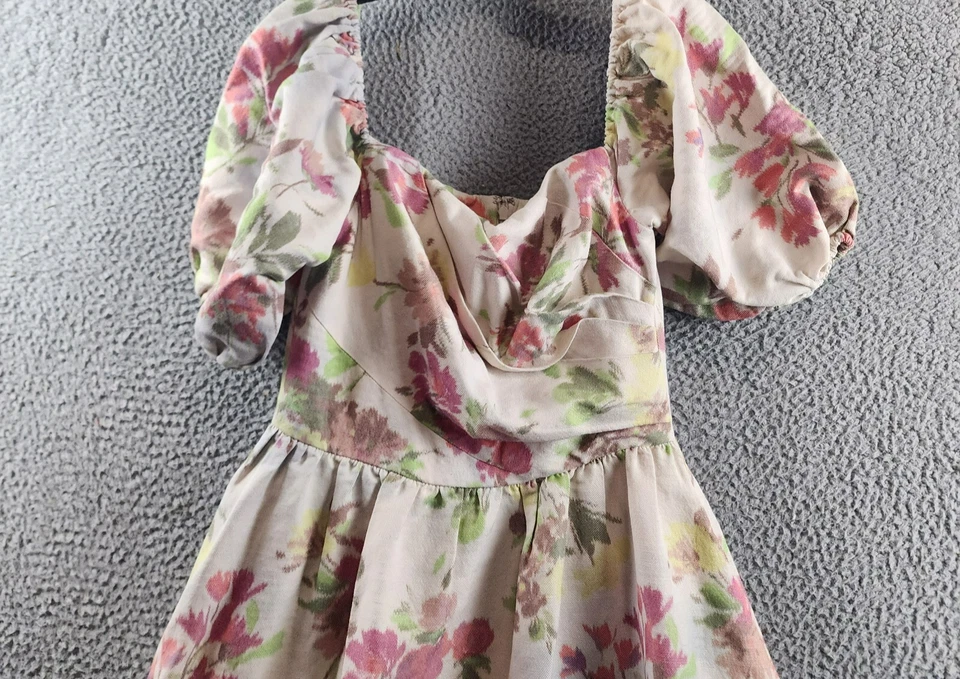 Vestido Shoshanna Zarah Midi Mezcla de Lino Para Mujer 6 Rosa Multi Espalda Cierre de Cremallera S/S Foto 4 de 4