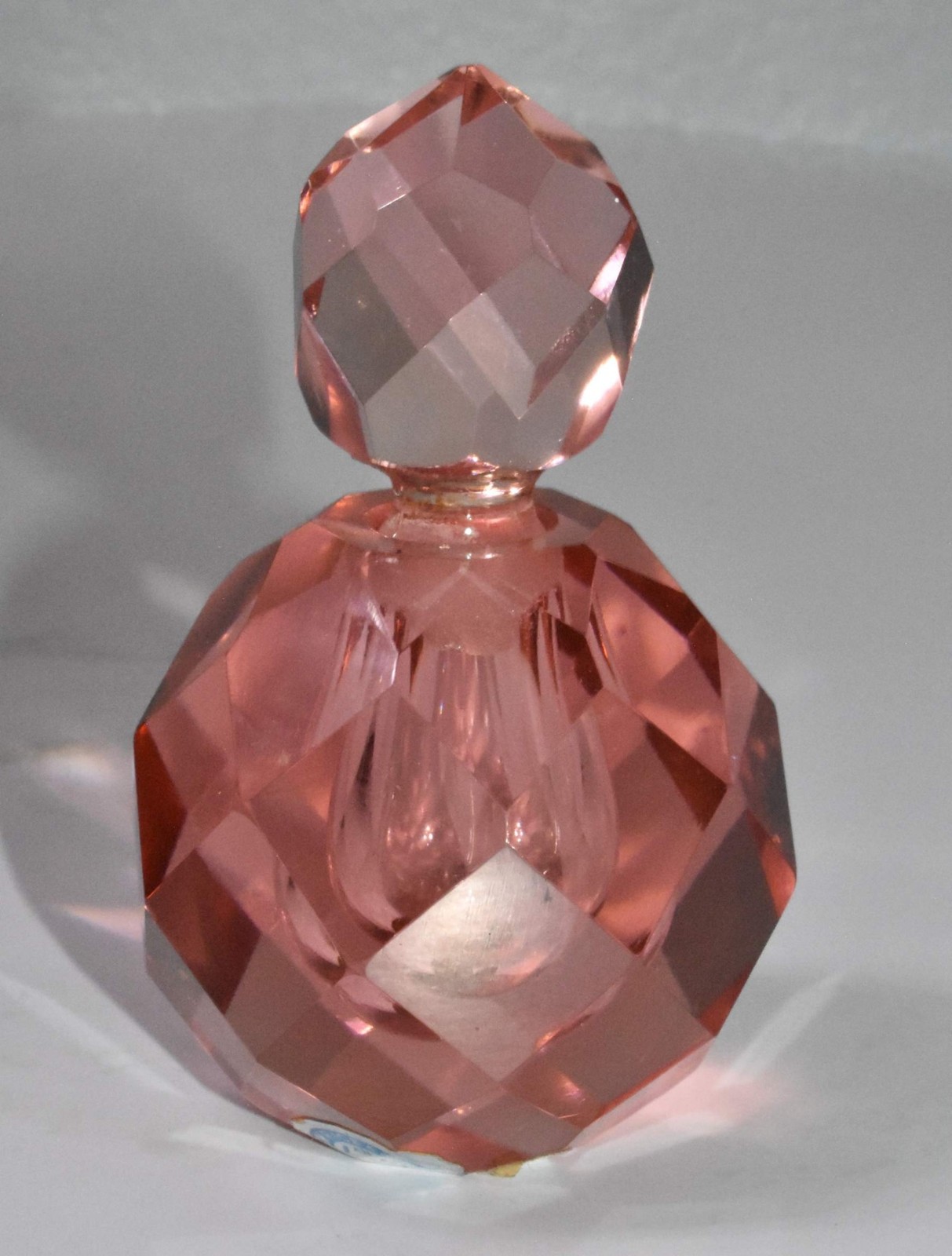 Vtg IRice Pink Rose Hand Cut Faceted Crystal Perfume Bottle Glass Japan I W Rice