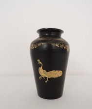 Antique Oriental Hand Painted Vase - Papier Mache- Black Lacquer & Gold