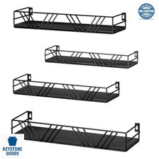 Floating Shelves for Wall Set of 4 Solid Wood Metal with Rails Home Decor