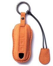 for Porsche Suede Leather Key Fob Cover with Keychain Key Shell Orange