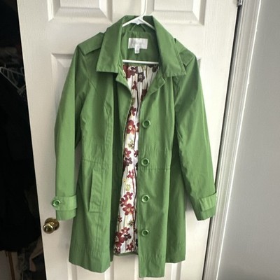 Relativity Women's Green Hooded Button Mid-Length Rain Coat Jacket Size L