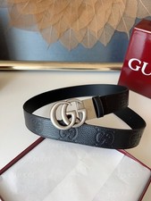 Gucci silver buckle casual leather men's belt, width 3.7 cm