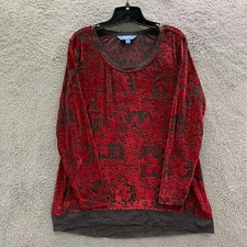 SIMPLY VERA WANG Blouse Womens XL Top Extra Large Red Gray Sheer
