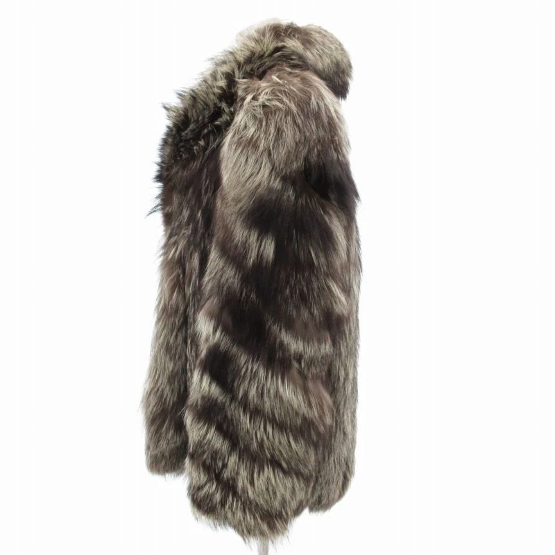 Серебряный Fox меха пальто слоновой кости коричневый средней длины реальный Fox меха L Японии винтажный - Изображение 3 из 4