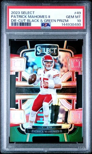 8480 Patrick Mahomes II 2023 Panini Select Black and Green Prizm Die Cut PSA 10