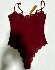 SKIMS Fits Everybody Lace Strap Bodysuit Merlot S Stretch Wireless BD-THG-1112