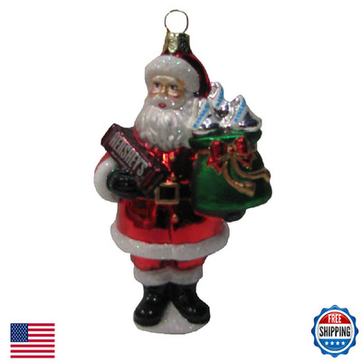 Hershey Kurt Adler Glass Santa with Hershey Bar Ornament, 5-Inch
