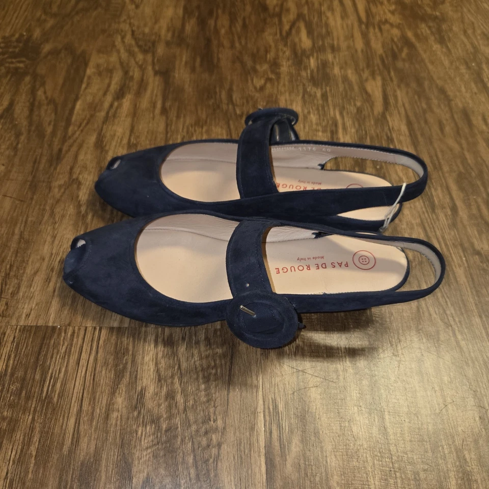 Pas de Rouge cuñas con cordones para mujer 9 (40) azul marino hebilla punta abierta tacón de 1,75" Foto 4 de 4