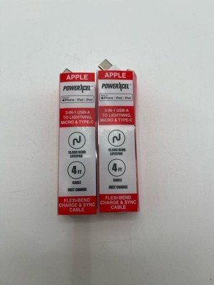 2 PACK POWER-XCEL 3-in-1 USB-A to Lighttning WHITE, Micro & TYPE-C