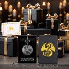 Mini DND Dice Set with Steampunk Dragon Pocket Watch Case, Tiny 7-Piece Polyh...