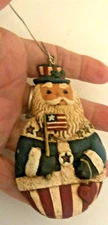 Vtg 4" ROLY POLY Resin UNCLE SAM SANTA Xmas Tree ORNAMENT Red Blue FLAG Flat