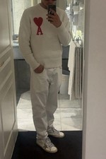 AMI Herren Pullover M weiß Wolle Feinstrick ...
