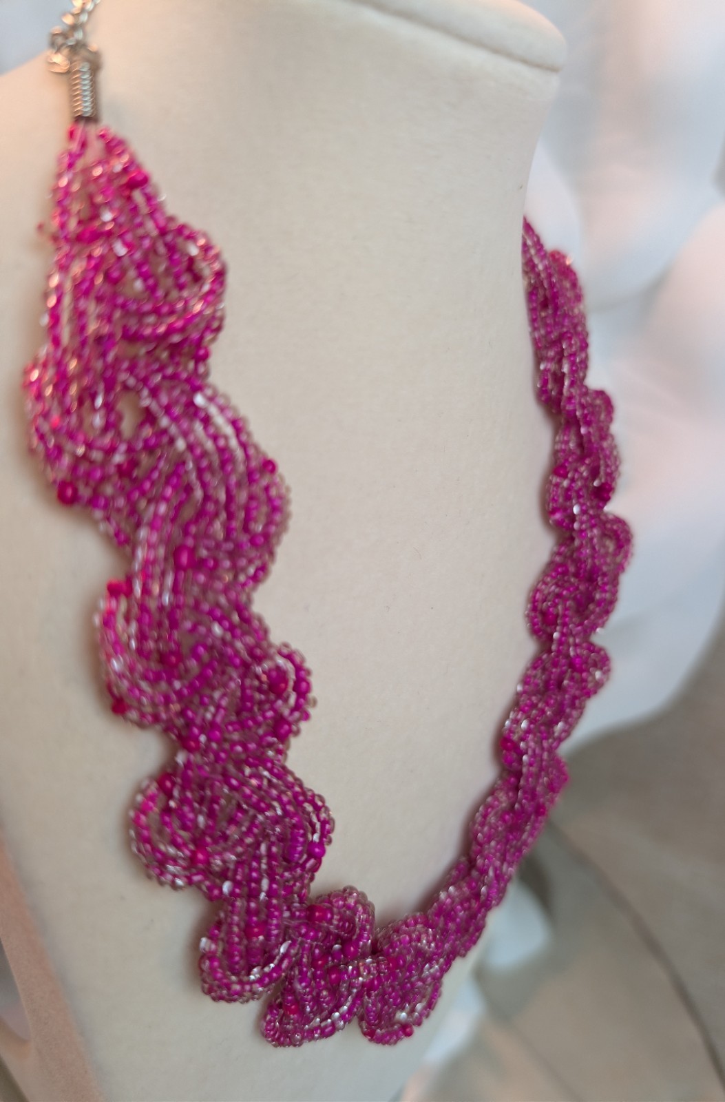 Pink Beaded Statement Necklace Loop Design Glass … - image 3