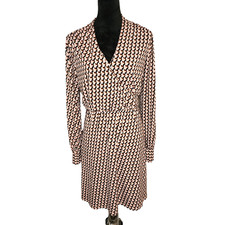 ADRIANNA PAPELL Medium Faux Wrap Dress Elastic Waist Geometric Crepe Work Office